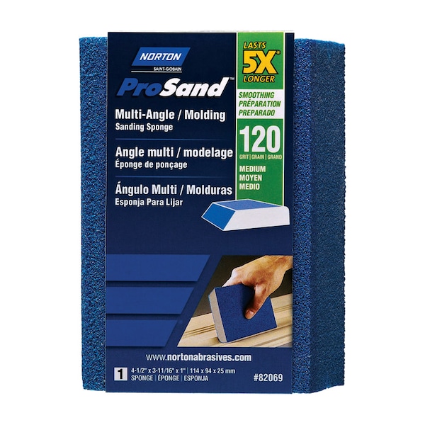 Norton Abrasives Norton ProSand 4.5 in. L X 3.6875 in. W X 1 in. 120 Grit Medium Multi-Angle Sanding Sponge 07660782069 - main